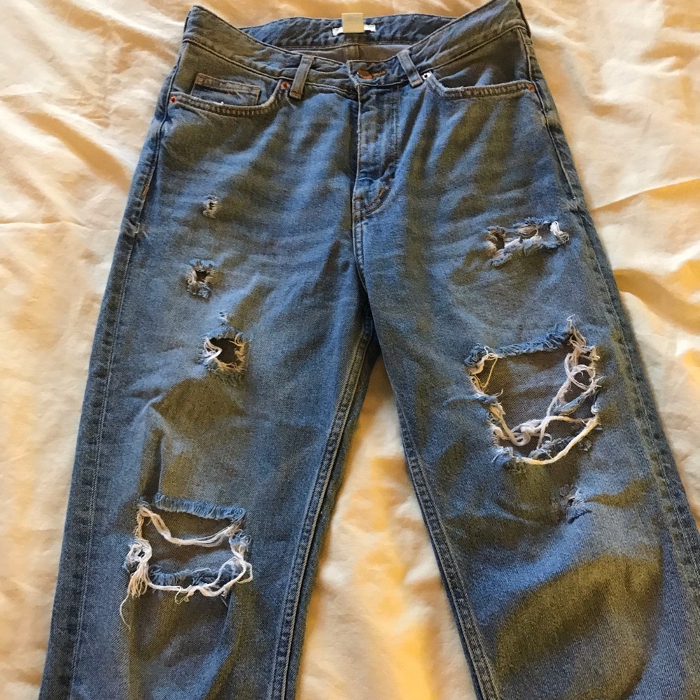 H&M straight leg distressed jeans, high waisted